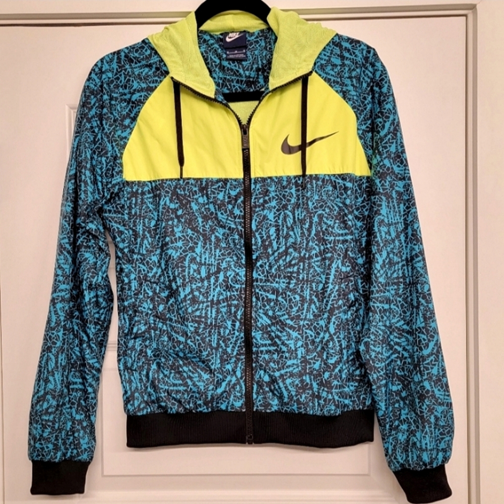 NIKE Windrunner Windbreaker Blue Neon Yellow Dri-FIT Running Jacket
